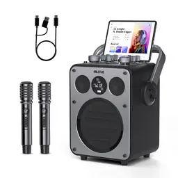 Mlove Rangers D5 Professionelle Karaoke-Anlage für Erwachsene mit Bluetooth und 2 kabellosen Mikrofonen, tragbares PA-System-Lautsprecher, Aufnahme-, Hall- und Gitarrenverstärkerfunktion, ideal für Hauspartys und Outdoor-Veranstaltungen, 200 W – Schwarz