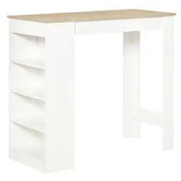 Homcom Bar Table with Storage Shelves White/Oak Effect