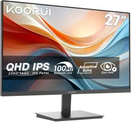KOORUI E2721F 27 Inch QHD Monitor, Gaming 100Hz, IPS Computer Monitors, 2K 1440P Pc Screen, Adaptive Sync, 1ms MPRT, VESA 100x100mm, Eye Care, HDMI, DisplayPort