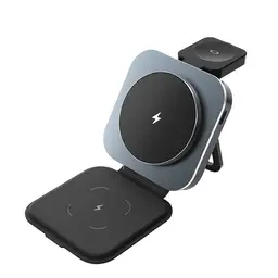 Rexsun 3 in 1 Foldable Magnetic Wireless Charger for MagSafe, Travel Fast Charging Station Stand for iPhone 16/15/14/13/12 Series, AirPods Pro/4/3/2 & Apple Watch, T11, Black