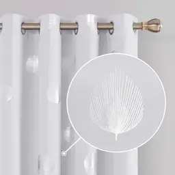 Deconovo Verdunkelnde Silberfolien-Jalousie mit bedrucktem Fächerblatt, weißer Grommet, ohne Befestigungslasche, 2 Stück, 132 x 214 cm, Spezialweiß