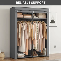 SONGMICS Faltbarer Kleiderschrank mit Kleiderstange, 140 x 43 x 174 cm, Grau, tragbarer Stoffschrank