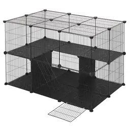 EUGAD Meerschweinchenkäfig, Hamsterkäfig, Innenkaninchengehege mit Basis, Modulares Gehege mit Metall- und PP-Tür, Schwarz 105x70x70cm