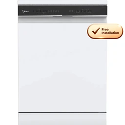 Midea MDWEF1433D(W)-WG-UK 60cm Wide Full Size Freestanding Dishwasher With Cutlery Tray, White, C Rated