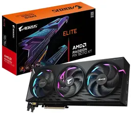 Carte graphique Gigabyte AORUS Radeon RX 9070 XT Elite 16G, 16 Go GDDR6, 256 bits, PCIe 5.0, fréquence GPU 3100 MHz, 2 x DisplayPort, 2 x HDMI, GV-R9070XTAORUS E-16GD