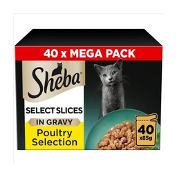 SHEBA Select Slices Adult Cat Food Pouch Poultry Selection in Gravy Mega-Pack 40 x 85g