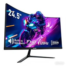 Gawfolk 24,5 Zoll 1K Full HD Curved-Monitor, 120 Hz (hochwertige Bildwiederholrate), 1 ms (MPRT) Reaktionszeit, 3000R Immersionskrümmung, integrierte Lautsprecher, AMD FreeSync, TÜV Eye-Care, Anti-Glare, geringe Eingabeverzögerung, HDMI/DP, VESA-Halterung 75x75 mm, Schlankes Schwarz, UK/EU-Stecker, Plug-and-Play für PC/PS5/Heimoffice/Gaming