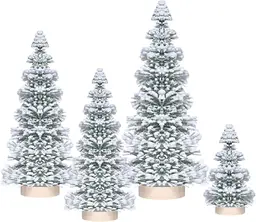White Bottle Brush Christmas Trees-4pcs