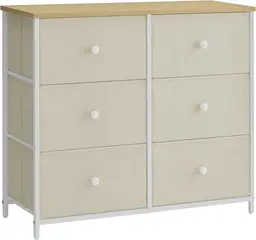 SONGMICS Kommode mit 6 Stoffschubladen Metallrahmen Aufbewahrungsschrank für Kinderzimmer Schlafzimmer Flur Cremeweiß Eiche