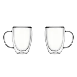  2-Pack 450ml Insulated Double Wall Glass Cups Hot Cold Beverage Tumblers No Sweat Design        