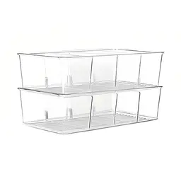 JORDAN&JUDY Compartment Storage Box, PET Material, Transparent, Desktop Organizer for Snacks, Coffee, Tea Bags, 26.5*15.3*8.9cm, 2-Pack