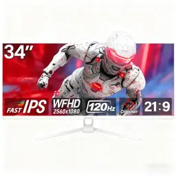 Gawfolk 34" 2K QHD Ultra-Wide Monitor (21:9), 120Hz Refresh Rate, 1ms (MPRT) Response Time, TUV Eye-Care (Flicker-Free), Anti-Glare, Low Input Lag, HDMI 2.0/DP 1.2, VESA Mount 75x75mm, White Version