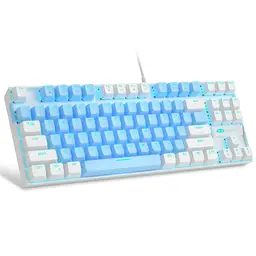 MageGee 75% Mechanical Gaming Keyboard, Blue Switch, LED Blue Backlit, 87 Keys Compact TKL Wired Keyboards for Windows Laptop PC Gamer - Blue/White