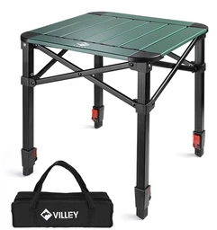 VILLEY Camping Table Folding, Small Lightweight Roll Up Aluminum Camp Table with Carry Bag, Adjustable Height Portable Outdoor Table for Picnic, Beach, Hiking, Fishing, Cooking