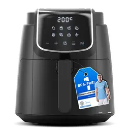 Midea heißluftfritteuse - 4 L, 1500 W, 8 vorprogrammierte modi, 35-200°C, backen, braten, grillen, auftauen, schüttelalarm, 60-minuten-timer, 41 rezepte, spülmaschinenfest, MF-CN40D2