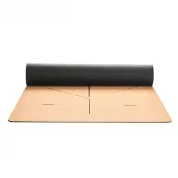 ochama x J.ZAO Tapis de yoga en caoutchouc liège antidérapant et résistant 1830*680*5mm couleur bois avec ligne d'asana tapis de fitness amortissant les chocs et insonorisant pour danse et saut à la corde.
