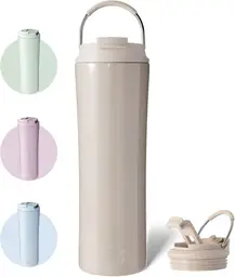 Bottle Bottle geïsoleerde thermobeker 680 ml met deksel, rietje en handvat, roestvrij staal (zalmkleurig), nieuwjaarssale, top cadeauopties