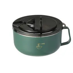 BJ Instant-Nudelschüssel und Lunchbox aus Edelstahl 304 mit Deckel, versiegelte und verbrühungssichere Lunchbox für Studenten, Lunchschüssel für Büroangestellte, Dunkelgrün, 1300 ml