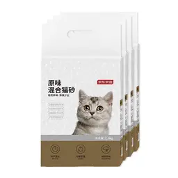 ochama×J.ZAO Litière pour Chat 3-en-1, 2,6 kg x 4 sachets, Envoi Aléatoire Nouveau/Ancien Emballage, Matériaux Bentonite & Tofu, Désodorisante et Faible en Poussière