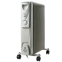 Daewoo 2500W Oil Filled Radiator – Adjustable Thermostat, 3 Heat Settings, Portable Design – Light Grey 2500W