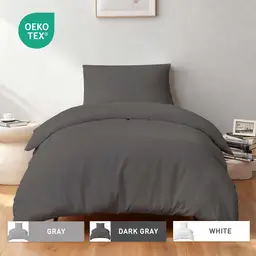 LeBonsoir Dark Gray Duvet Cover Set，135x200cm/50x75cmx1 Soft Double Brushed Bedding Set， with Zip， 2 Pieces， Includes 1 Duvet Cover & 1 Pillowcase， NO Comforter