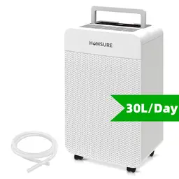 HUMSURE Luftentfeuchter 30 l/Tag - Großer Luftentfeuchter mit Abführschlauch, 5,3 l Wassertank, 24-Stunden-Timer, automatisches Abtauen und Kindersicherung, für Schlafzimmer, Kellern und Badezimmer