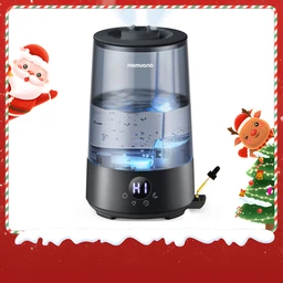 Homvana 3,6L Verdunster H101 Schwarz - Top-Fill, SilentSpary™-Technologie, 360° kühler Nebel, 34 Std. langlebig, leise 16 dB, BPA-frei, Aromadiffuser, 7-farbiger Nachtlichter.