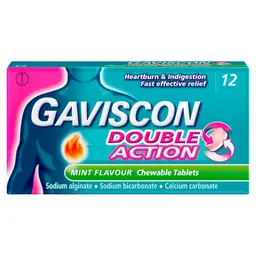 Gaviscon Double Action Chewable Tablets Mint Flavour - 12 Tablets