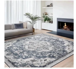 SONGMICS HOME Teppich, 160 x 230 cm, Wohnzimmerteppich, rutschfester Teppich, traditioneller Vintage-Stil, für Wohnzimmer, Küche, Flur, Esszimmer, maschinenwaschbar, taubengrau TAR033G01