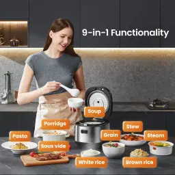 Midea rice cooker with 9 functions, 2L, 4 cups, for 1-3 persons, advanced heating technology, 30 min quick rice, non-stick coating, 24-hour keep warm & timer - STEAM COOKER INSERT, RICE COOKER SMALL