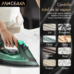 PANCERKA Fer à repasser vapeur puissant 1600 W, semelle en acier inoxydable durable, câble rétractable, chauffe rapide pour un entretien des vêtements en toute sécurité et facilement