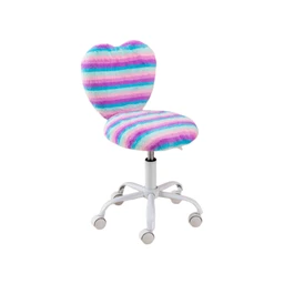chairus Faux Fur Schreibtischstuhl für Teenager Höhenverstellbarer Drehstuhl ohne Armlehnen mit herzförmiger Rückenlehne, Regenbogenfarben