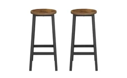 VASAGLE Barhocker-Set, 2 Stück, Barstühle, Küchenstühle mit stabilem Stahlrahmen, Höhe 65 cm, rund, leicht zu montieren, Industrie-Design, Vintage-Braun-Schwarz