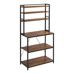 Woltu Küchenschränke mit 6 Ebenen, Aufbewahrungsgestell mit 6 Haken, Küchen-Organizer, Mikrowellenständer, Metall + Holz, 80 x 40 x 167 cm, rustikales Braun + Schwarz