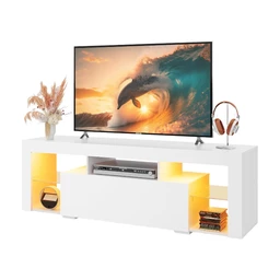 WLIVE TV-Schrank mit LED, Lowboard Schwarz für Fernseher bis zu 60 Zoll, TV-Ständer für Wohnzimmer, 20 Farben LED-Beleuchtung, TV-Schrank mit offenem Stauraum und Schubladen, Weiß