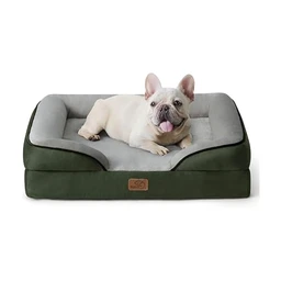 [Nur 19,99 €] BEDSURE Orthopädisches Hundebett, ergonomisches Hundesofa, 71 x 58 cm, Hundecouch mit Schaumstoff im Eierkarton-Design für kleine Hunde, waschbar, rutschfeste Hundebetten, Tannengrün