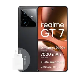 realme GT 7 Smartphone 5G 12+512 GB, Dimensity 9400e Flaggschiff-Chipsatz, 7000 mAh Titan-Akku, 6000 Nits Display, 50 MP IMX906 OIS Kamera, Al-Planer, IP69, IceSense Schwarz