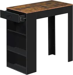 WOLTU Bartisch Bistrotisch, mit 1 Schublade 3 Regalen, mit Weinregal, Küchentisch für Bar Küche Wohnzimmer Esszimmer, 100x100x50 cm, Rustikal Braun