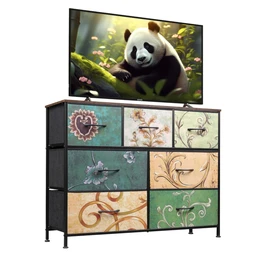 WLIVE Kommode mit 7 Schubladen aus Stoff, Kommode für Schlafzimmer, Kommode für Wohnzimmer mit stabilem Stahlrahmen, Boho-Stil