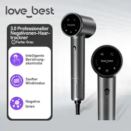 Love best Air3.0 Hochgeschwindigkeits-Ionen-Haartrockner, Grau, professioneller Ionen-Haartrockner, schnelles Trocknen, geräuscharm, leicht, 600 Millionen Ionen-Hochgeschwindigkeits-Haartrockner mit Diffusor, geeignet für Frauen mit Locken, Männer, Familie, Reisen, Salon
