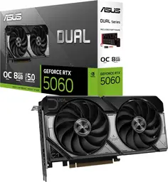 ASUS Dual GeForce RTX 5060 8GB GDDR7 OC Edition (PCIe 5.0, 8GB GDDR7, DLSS 4, HDMI 2.1b, DisplayPort 2.1b, 2,5-Slot-Design, Axial-Tech-Lüfterdesign, 0dB-Technologie)