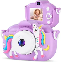 Songdian Kids Camera  with Cartoon Soft Cover Best Chritmas Birthday Festival Gift for Kids-purple