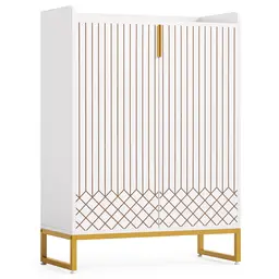 Tribesigns Shoe Cabinet with Doors, 5 Tiers Shoe Storage Cabinet for Entryway, 25 Pairs Wooden Cabinets, Modern Organizer Storage for Living Room, Bedroom, Hallway, Closet, White