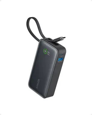 Anker Nano Power Bank, 10,000mAh Portable Charger 30W Output with Built-In USB-C Cable, Black 