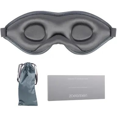 Zoesmien ZSM2324 Sleep Mask, 3D Stereo Design, Full Light Blocking, Mulberry Silk + Polyester Fiber Material, Memory Foam Filling, Flexible Nose Bridge Fit, Soft Breathable Home Mask – Gray