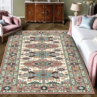 Boho Vintage Floral rugs, Non - Slip, Persian - Style Ornate Pattern, Soft & Durable, Ideal for Entryway, Adds Elegant Charm to Home Decor,Red,72*107.8inch