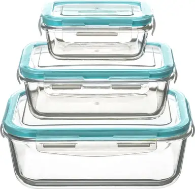 5five Set van rechthoekige glazen opbergcontainers - 3 stuks, Transparant