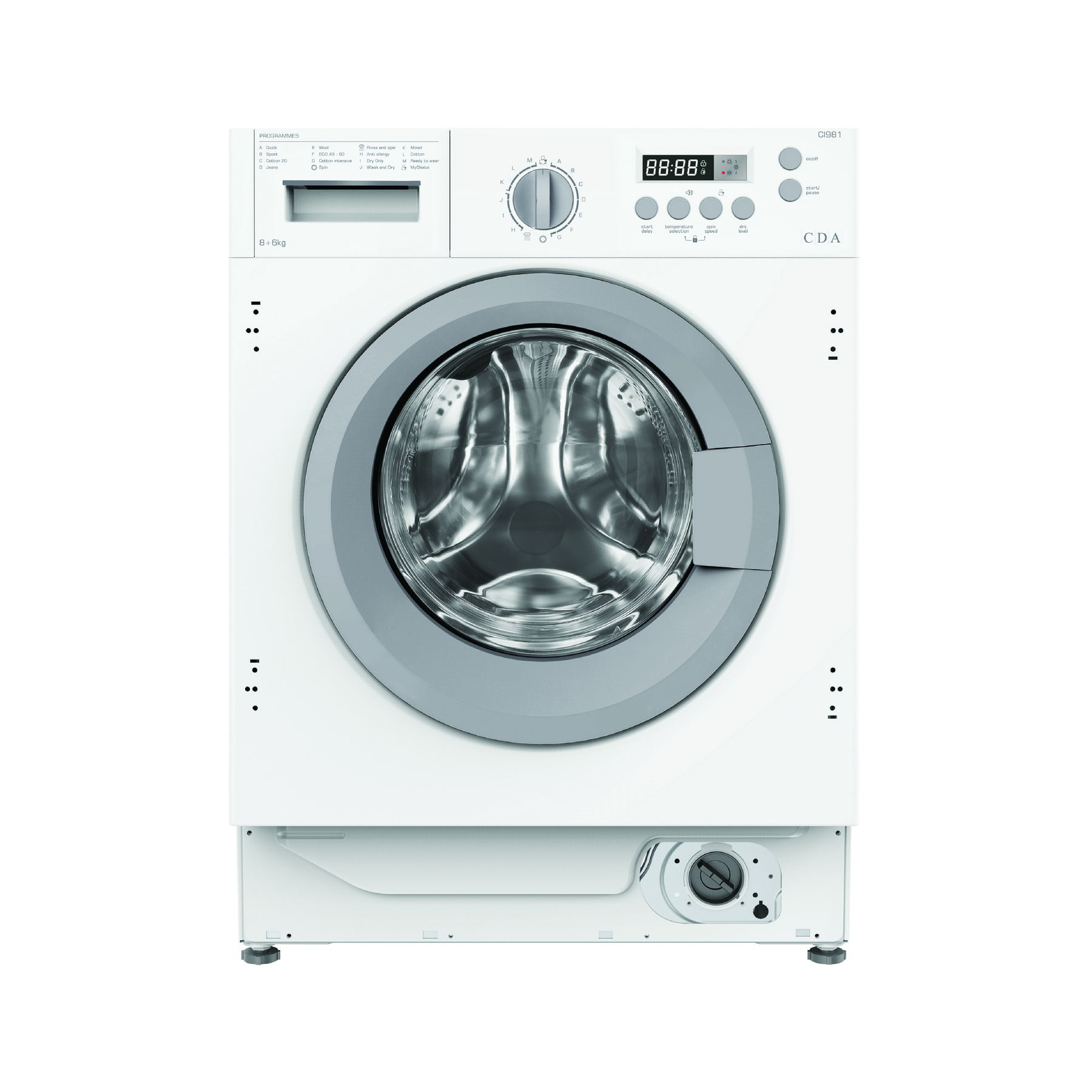 CDA CI981 Integrated Washer Dryer, 8kg/6kg, 1400 Spin, White, B Rated