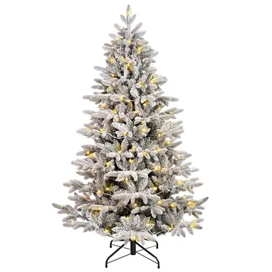 Sapin de noël sapin des neiges avec éclairage blanc chaud
180 cm, avec 1230 branches (573 PE + 657 PVC) et 300 LED