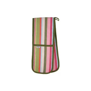 Dexam Double Oven Glove Striped 100% Cotton Green/Pink